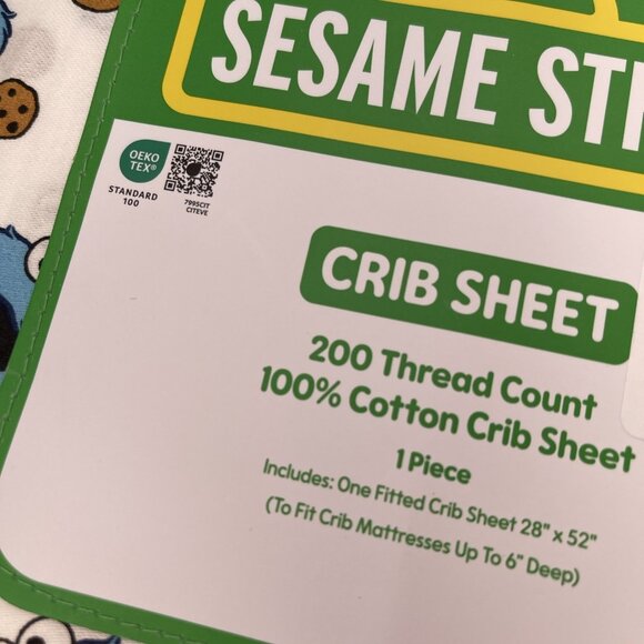 Sesame Street Cookie Monster 200 Thread Count 100% Cotton Crib Sheet 28" X... - Picture 3 of 4